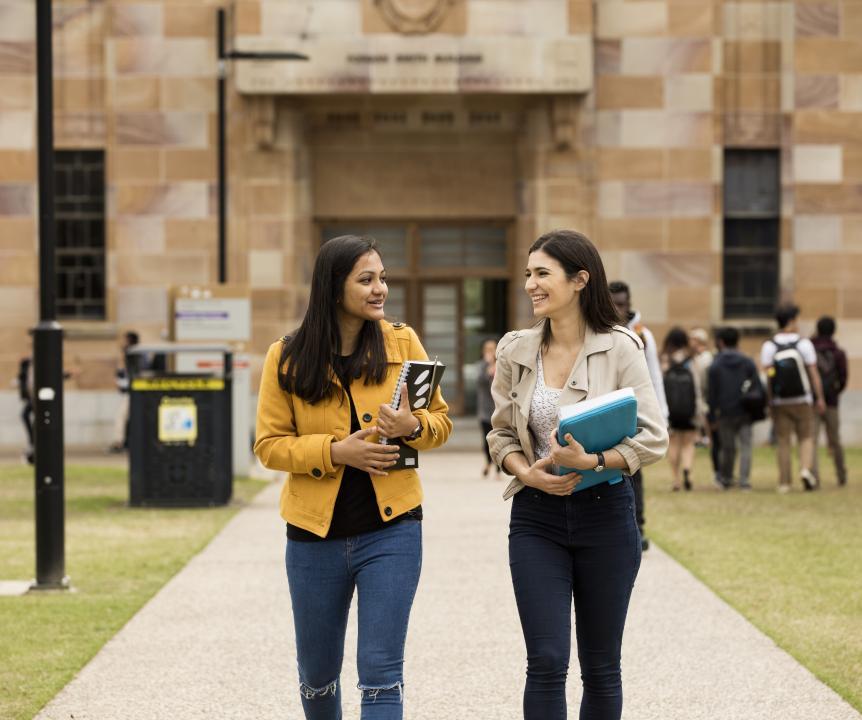 Students walking on a university campus